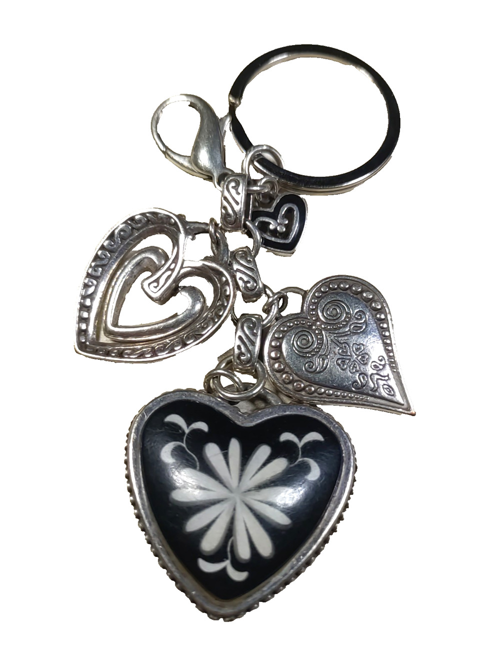 Love Hearts Keychain Silver Tone Artistic Enamel Flower Romance